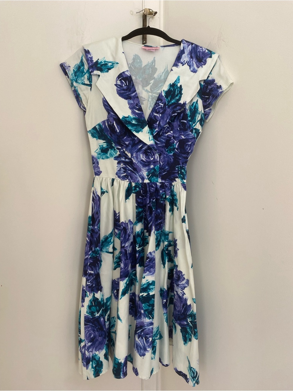 Pinup Couture Retro-inspired Floral Midi Fit Flare Dress Blue Rose Cottagecore S